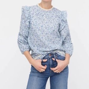Jcrew Flutter-sleeve shirt in shadow stripe floral long sleeve lace trim neck